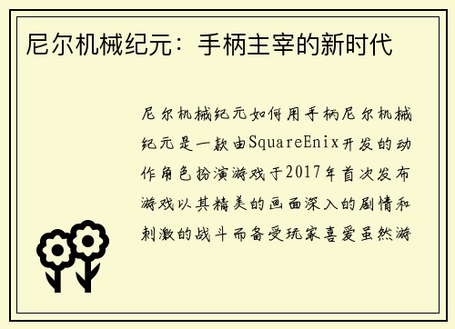 尼尔机械纪元：手柄主宰的新时代